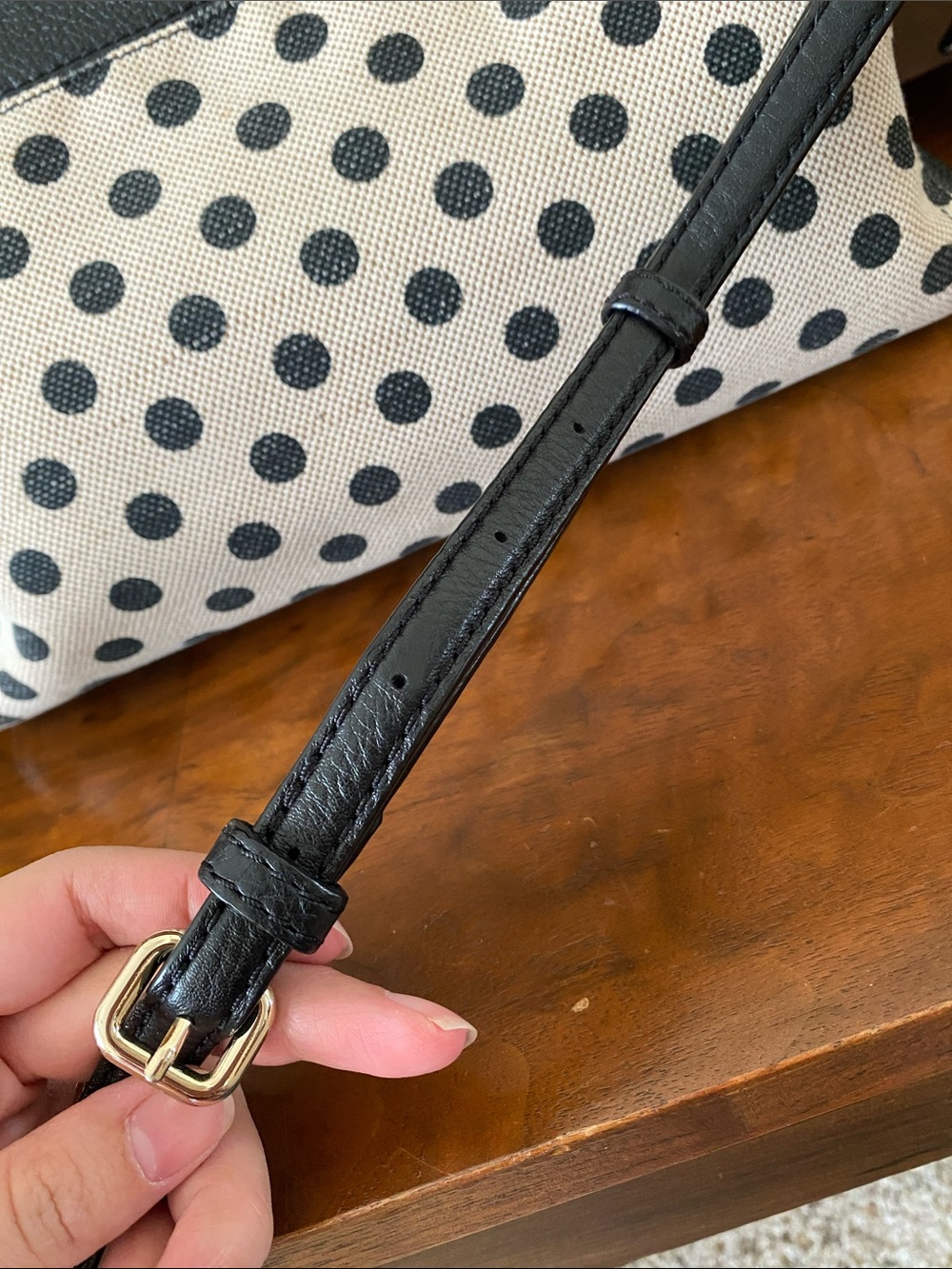 kate spade Black Leather & Cream Polka Dot Crossbody - Picture 4 of 15